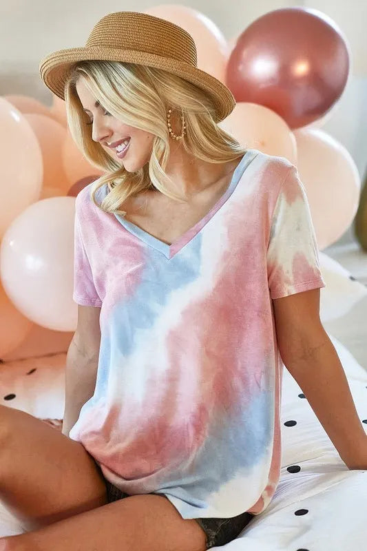 Tie Dye French Terry V Neck Top - Tigbul's Variety Fashion Shop