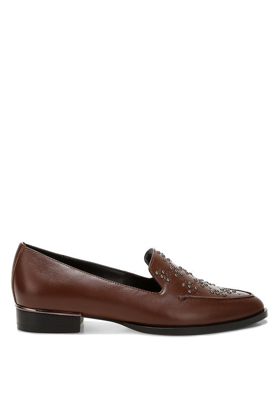 Gabassi Studded Genuine Leather Loafers - Tigbul's Variety Fashion Shop