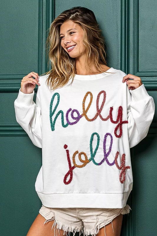 BiBi Holly Jolly Christmas French Terry Sweatshirt - Tigbul's Variety Fashion Shop