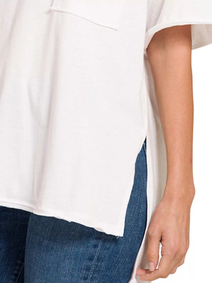 Zenana Front Pocket Raw Edge Boyfriend Tee - Tigbul's Variety Fashion Shop