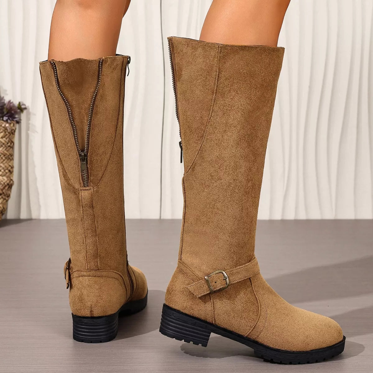 Round Toe Block Heels Boots - Tigbul's Variety Fashion Shop