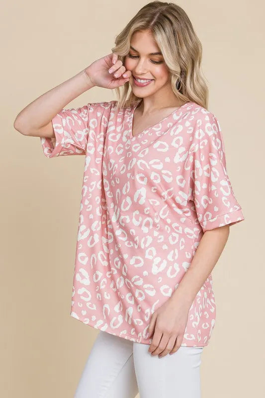 Loose Fit Animal Print Soft Knit Pink Top - Tigbul's Variety Fashion Shop