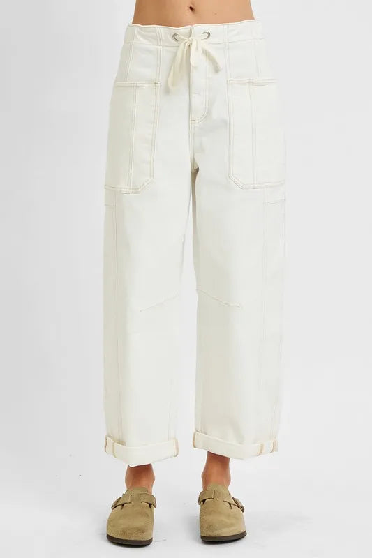RISEN Full Size High Rise Crop Wide Barrel Cargo Pocket Jeans Plus Size - Tigbul's Variety Fashion Shop