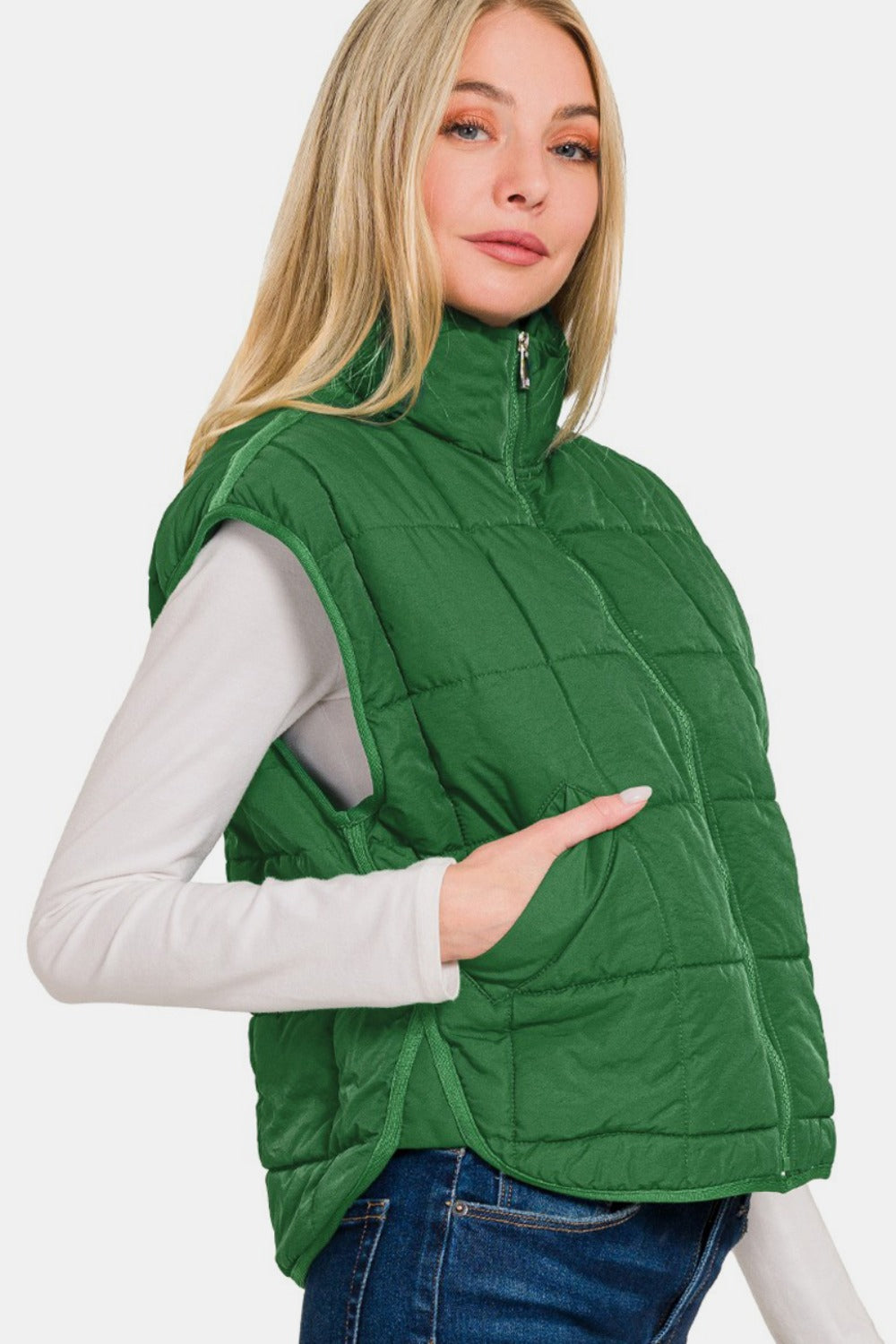 Zenana Zip Up Cropped Puffer Vest with Pockets - Tigbul's Variety Fashion Shop