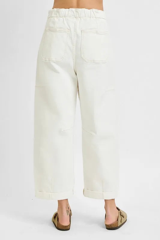 RISEN Full Size High Rise Crop Wide Barrel Cargo Pocket Jeans Plus Size - Tigbul's Variety Fashion Shop