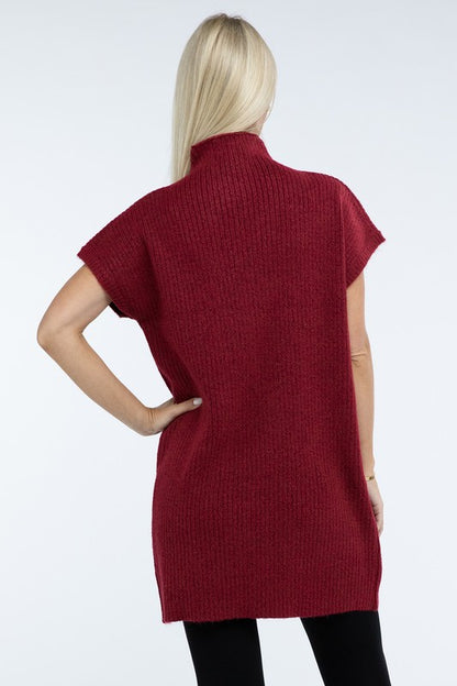 Mock Neck Short Sleeve Sweater Dress with Pocket - Tigbul's Variety Fashion Shop