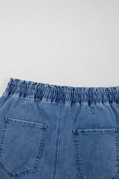 Drawstring High Waist Denim Shorts with Pockets - Tigbul's Variety Fashion Shop