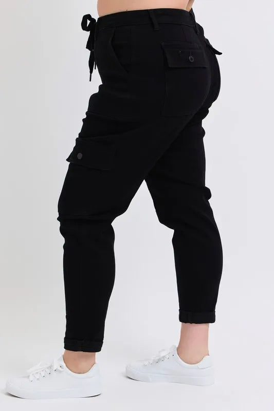 Judy Blue Black High Waist Cargo Cuffed Jogger - Tigbul's Variety Fashion Shop