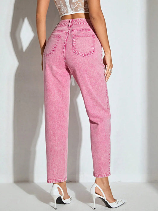 High-Waisted Wash Straight Leg Jeans - Tigbul's Variety Fashion Shop