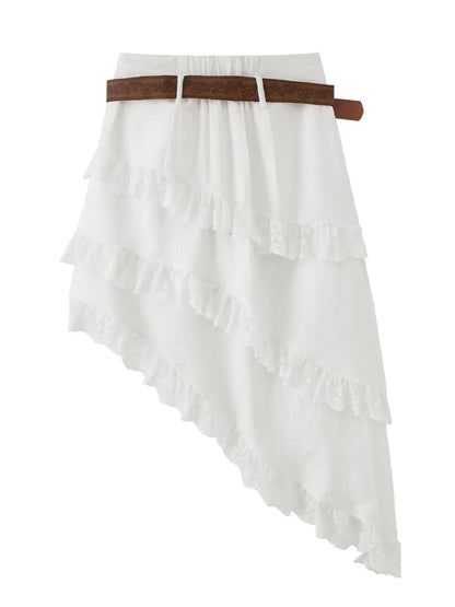 Asymmetrical Lace Ruffle Skirt - Tigbul's Variety Fashion Shop