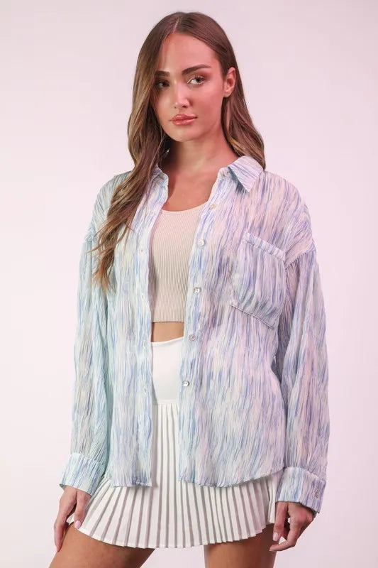 Plus Size Oversized Printed Button Up Shirt - Tigbul's Variety Fashion Shop