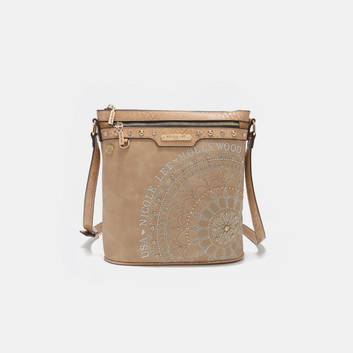 Nicole Lee USA Metallic Stitching Embroidery Inlaid Rhinestone Crossbody Bag - Tigbul's Variety Fashion Shop