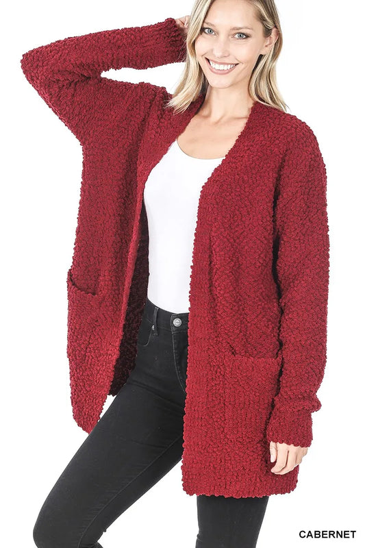 Zenana Long Sleeve Popcorn Sweater Cardigan with Pockets - Tigbul's Variety Fashion Shop