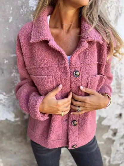 Full Size Single-Breasted Sherpa Shacket Plus Size - Tigbul's Variety Fashion Shop