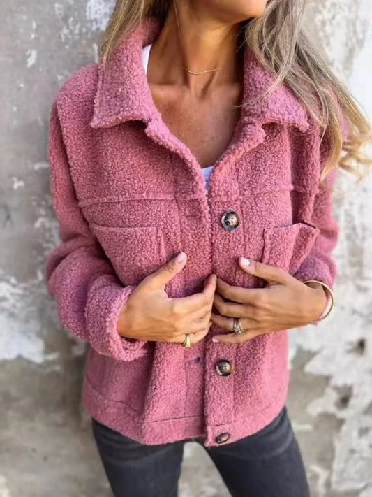 Full Size Single-Breasted Sherpa Shacket Plus Size - Tigbul's Variety Fashion Shop