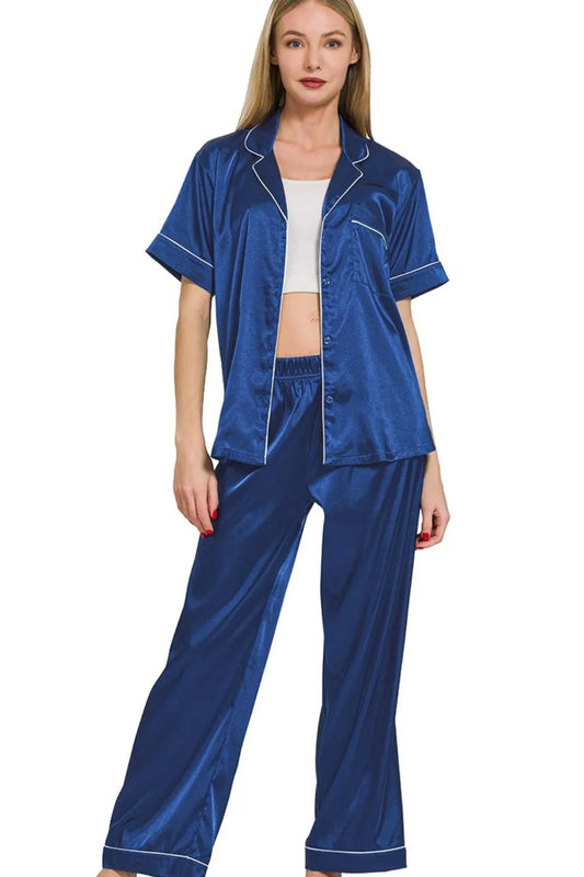 Satin Short Sleeve Top and Pants Pajama Set - Tigbul's Variety Fashion Shop