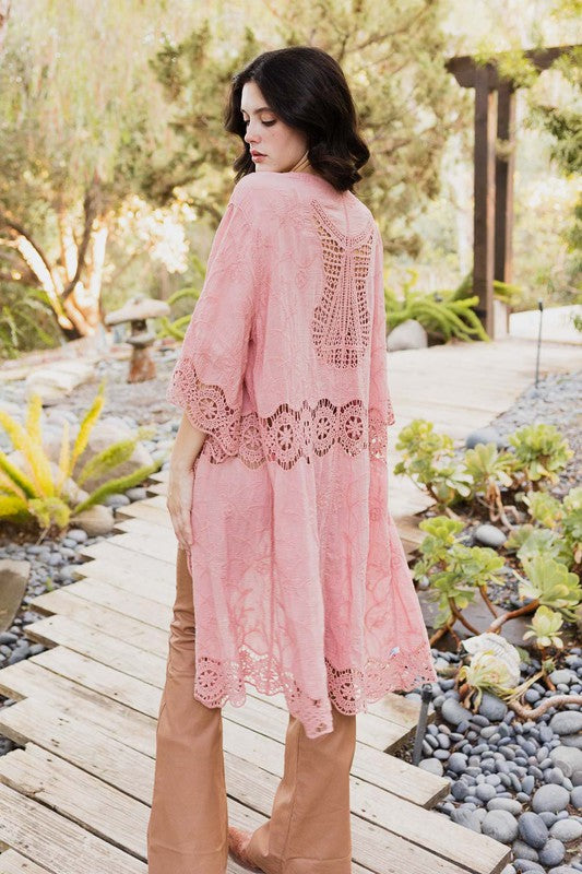 Crochet Open Patch Longline Kimono - Tigbuls Variety Fashion