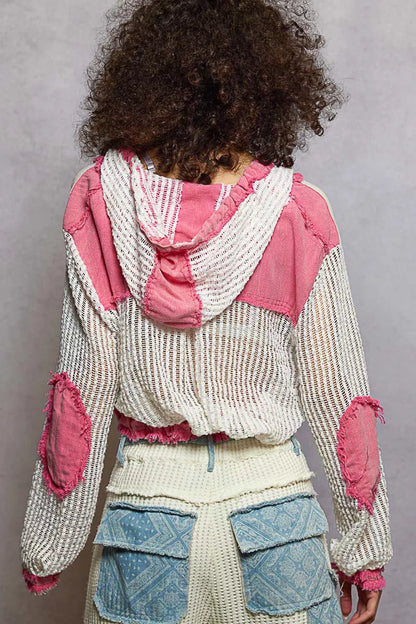 POL Texture Woven Button Down Hooded Shirt with Drawstring Hem - Tigbul's Variety Fashion Shop