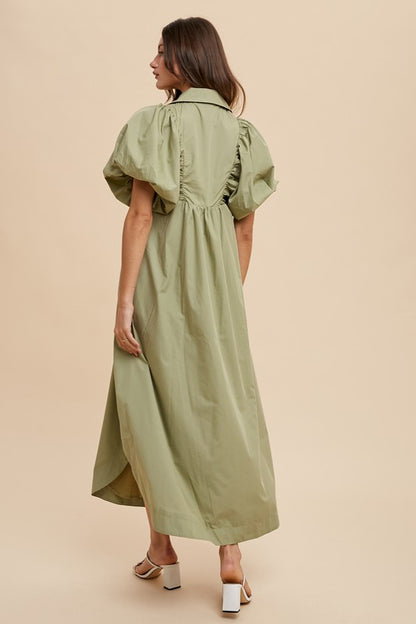 Annie Wear Smocked Puff Sleeve Midi Dress - Tigbul's Variety Fashion Shop