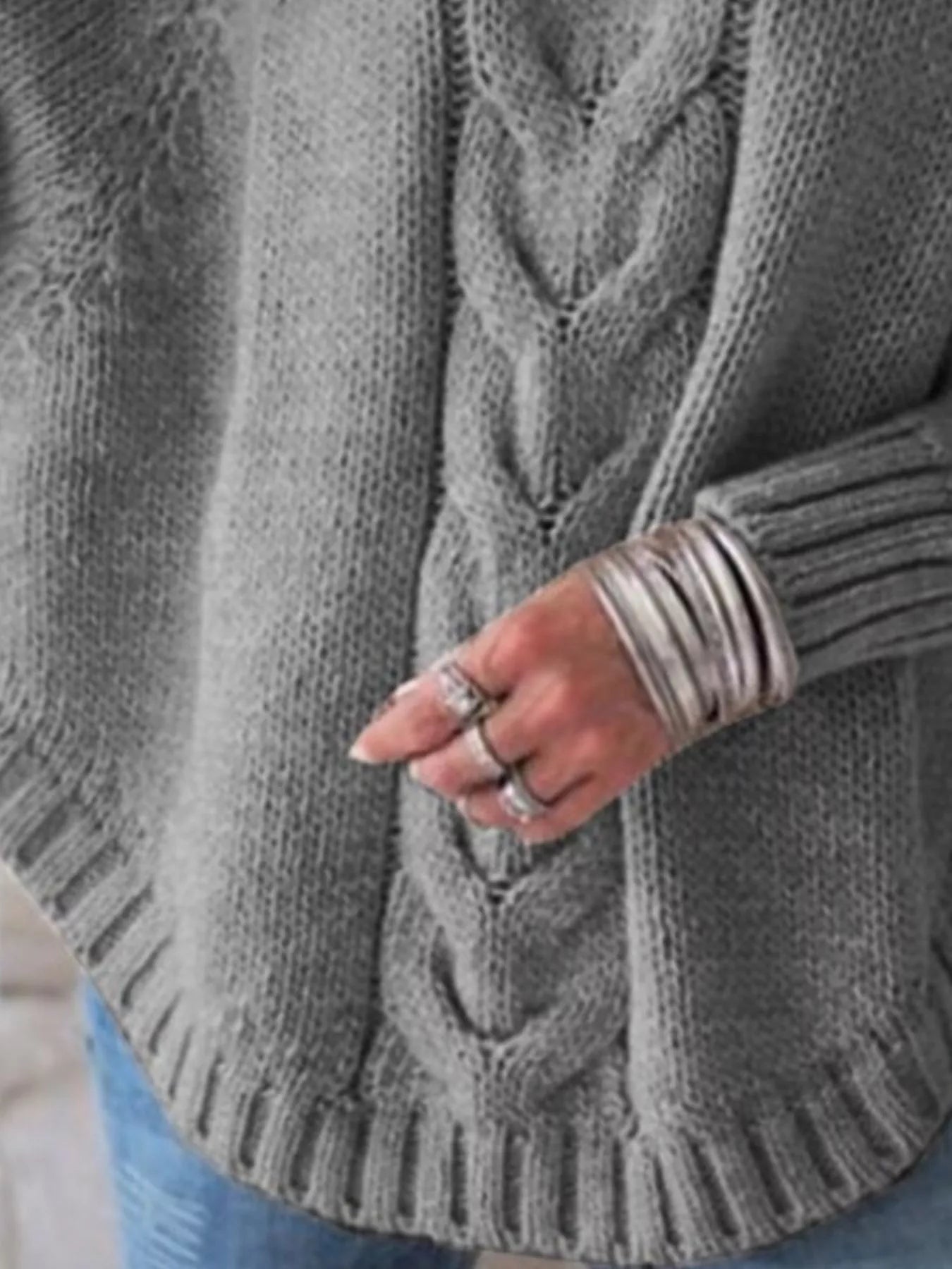 Full Size Cable-Knit Long Sleeve Sweater Plus Size - Tigbul's Variety Fashion Shop