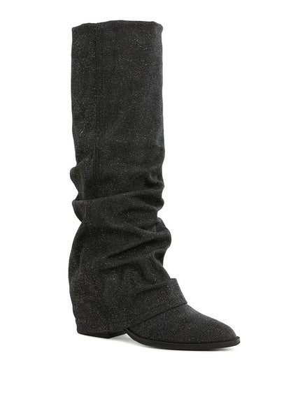 Capella Fold-Over Slouchy Denim Boot - Tigbul's Variety Fashion Shop