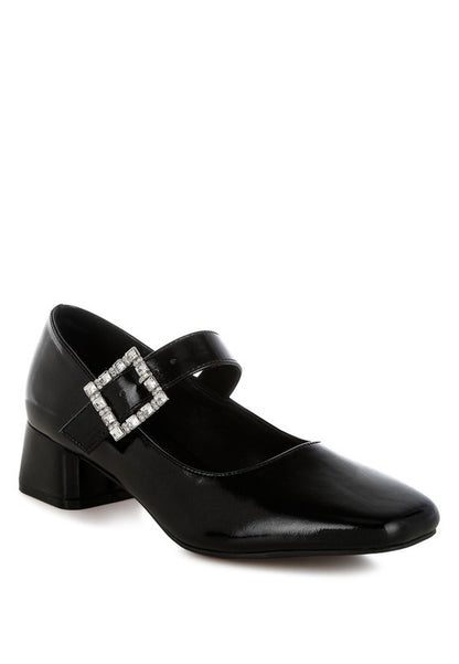 Abeba Diamante Brooch Metallic Square Toe Mary Jane Pumps - Tigbul's Variety Fashion Shop