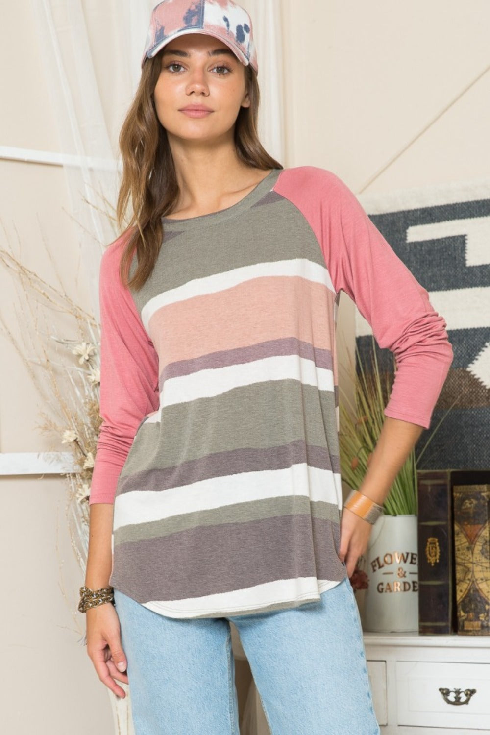 Celeste Full Size Striped Contrast Long Sleeve T-Shirt - Tigbul's Variety Fashion Shop