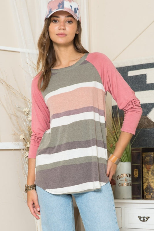 Celeste Full Size Striped Contrast Long Sleeve T-Shirt - Tigbul's Variety Fashion Shop