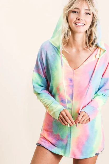 Tie Dye Terry Long Sleeve Hoodie - Tigbul's Variety Fashion Shop