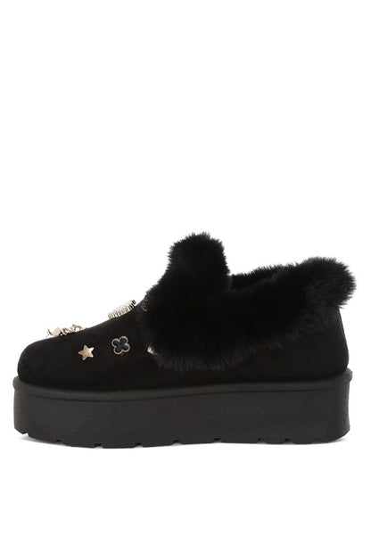Zeta Charm Detail Slip On Snow Boots - Tigbul's Variety Fashion Shop