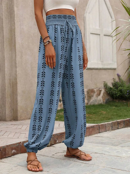 Tied Printed High Waist Pants - Tigbul's Variety Fashion Shop