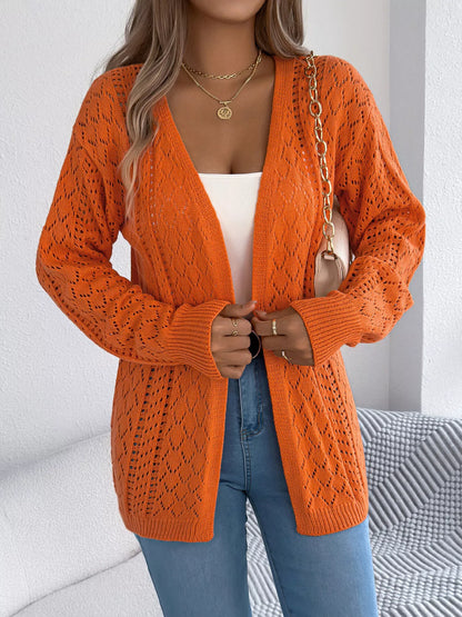 Openwork Open-Front Long Sleeve Cardigan - Tigbul's Variety Fashion Shop