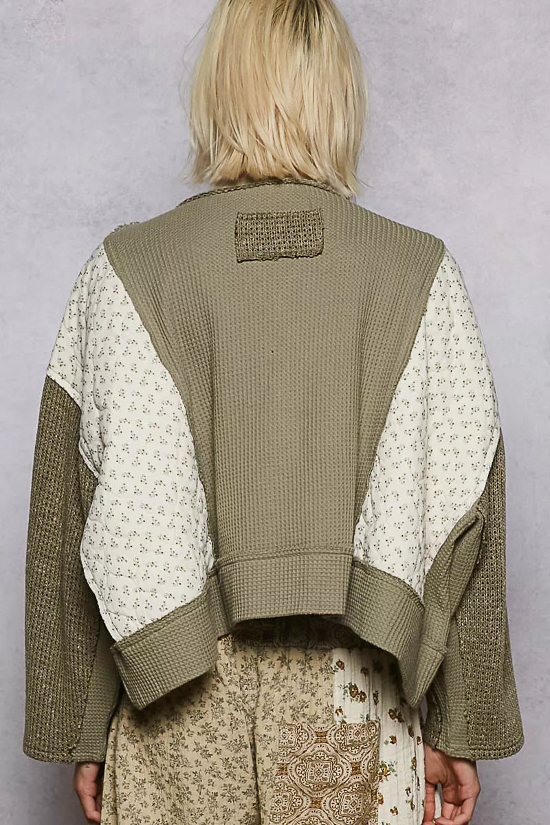 POL Mix Thermal Floral Pattern Quilted Knit Cropped Top with Raw Edge Detail - Tigbul's Variety Fashion Shop