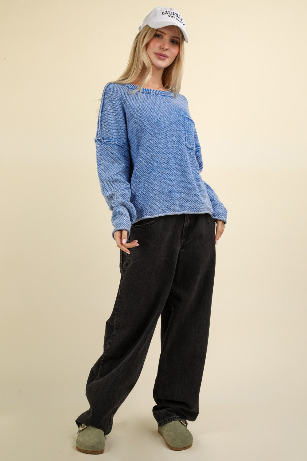 VERY J Mineral Washed Exposed Seam Sweater - Tigbul's Variety Fashion Shop