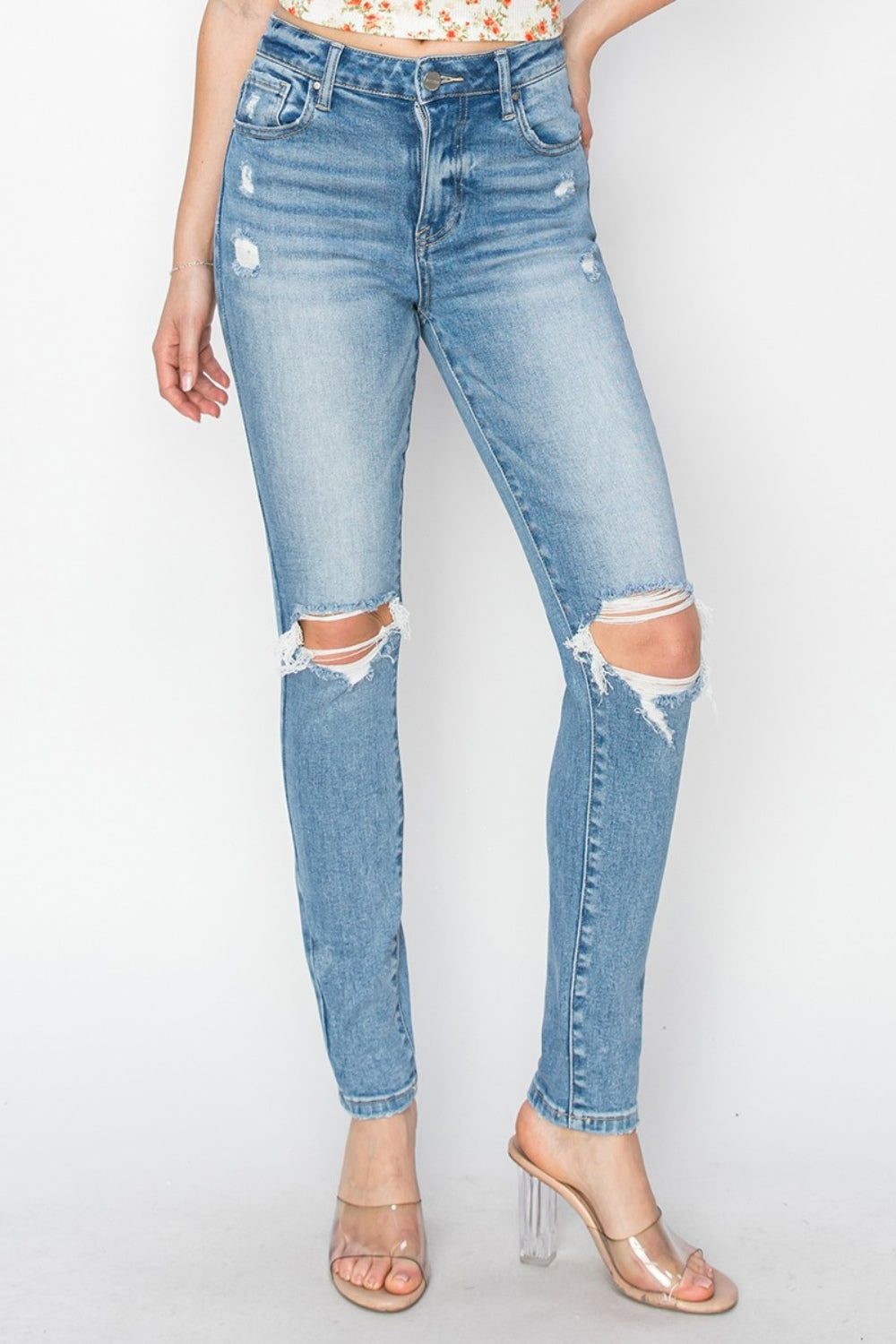 Risen Full Size High Rise Knee Distressed Skinny Jeans - Tigbul's Variety Fashion Shop