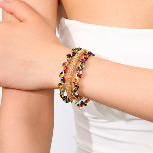18K Gold-Plated Three Layered Open Bracelet - Tigbul's Variety Fashion Shop