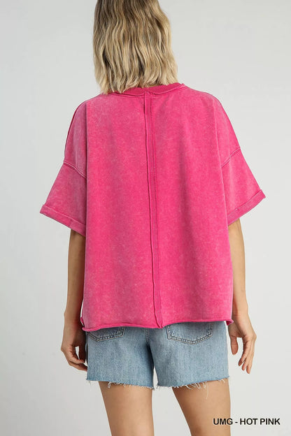 Umgee Mineral Wash Round Neck Top - Tigbul's Variety Fashion Shop