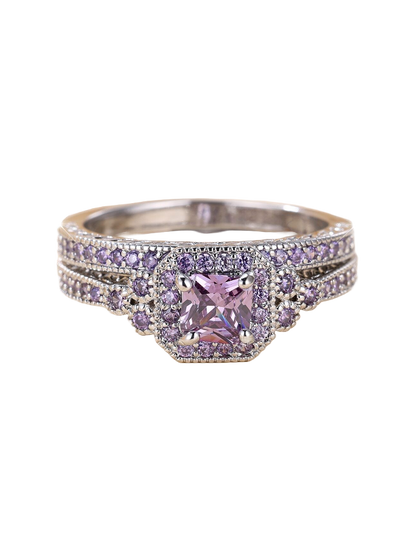 SIZE 7 Elegant Purple/Silver Sparkling CZ Ring Set - Tigbuls Variety Fashion