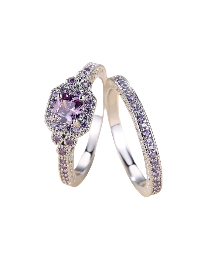 SIZE 7 Elegant Purple/Silver Sparkling CZ Ring Set - Tigbuls Variety Fashion