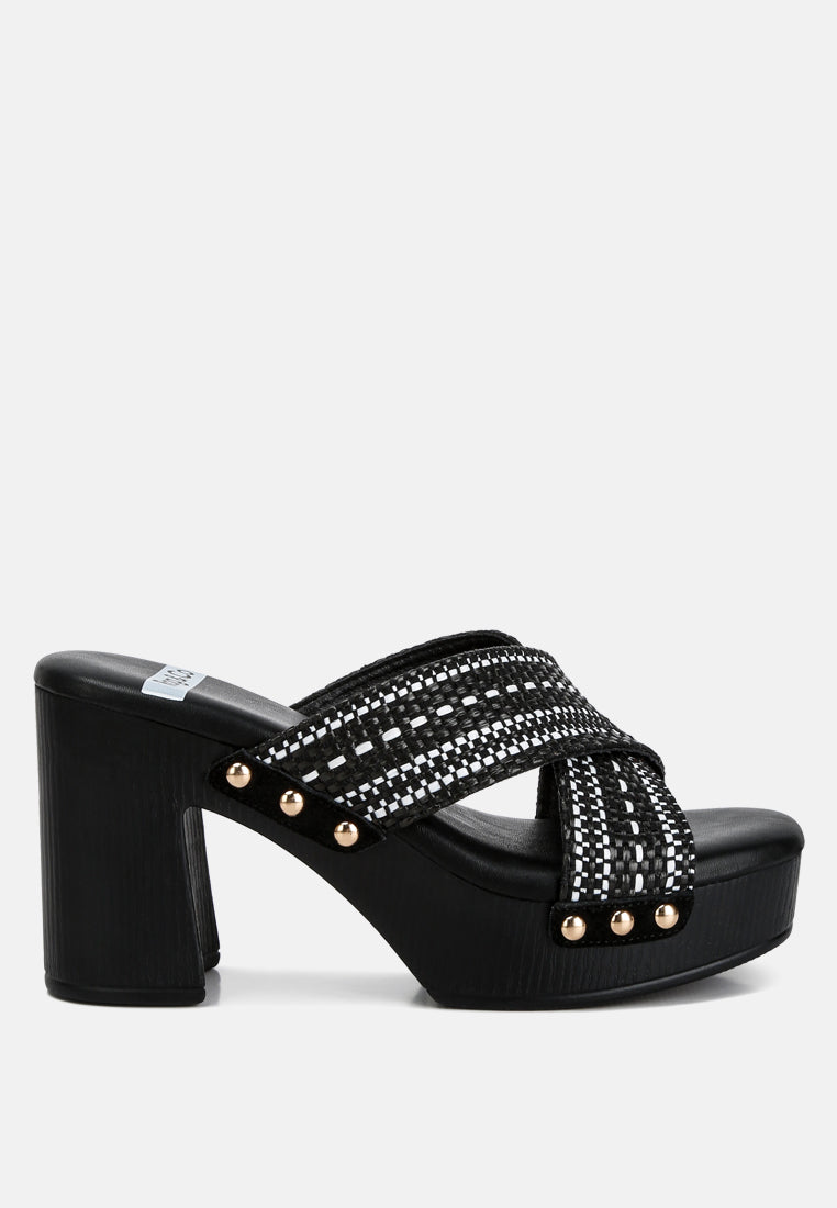 Finley Raffia High Block Heel Clogs - Tigbul's Variety Fashion Shop