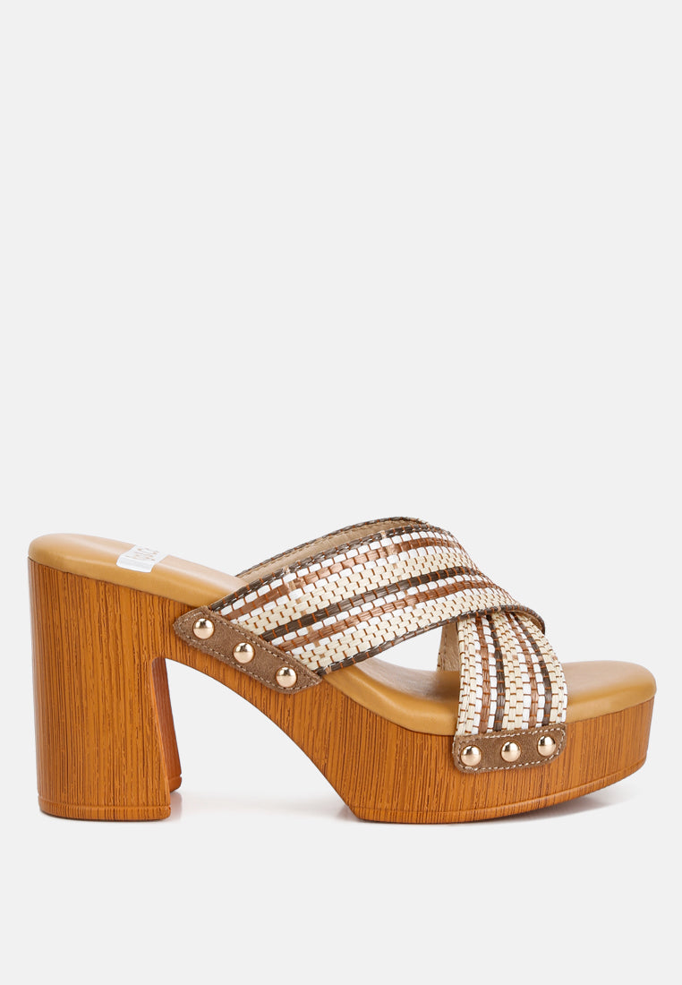 Finley Raffia High Block Heel Clogs - Tigbul's Variety Fashion Shop
