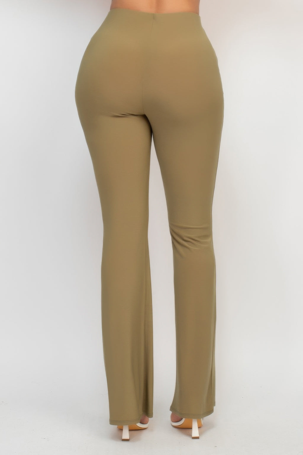 Fit-and-flare casual pants, taupe, elastic waistband, relaxed flare at ankle