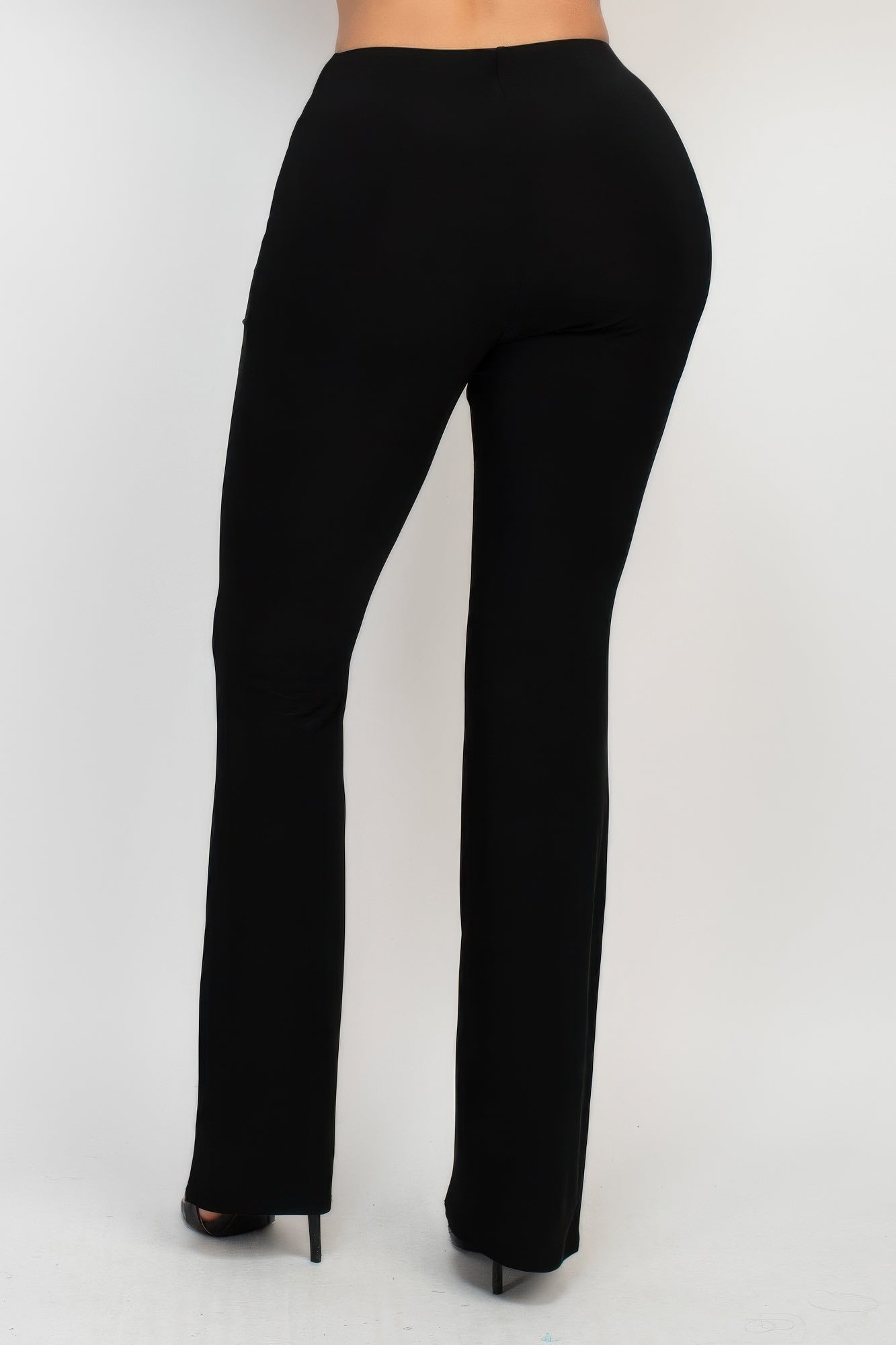 Black elastic waist fit-and-flare casual pants, straight-to-flare wide leg
