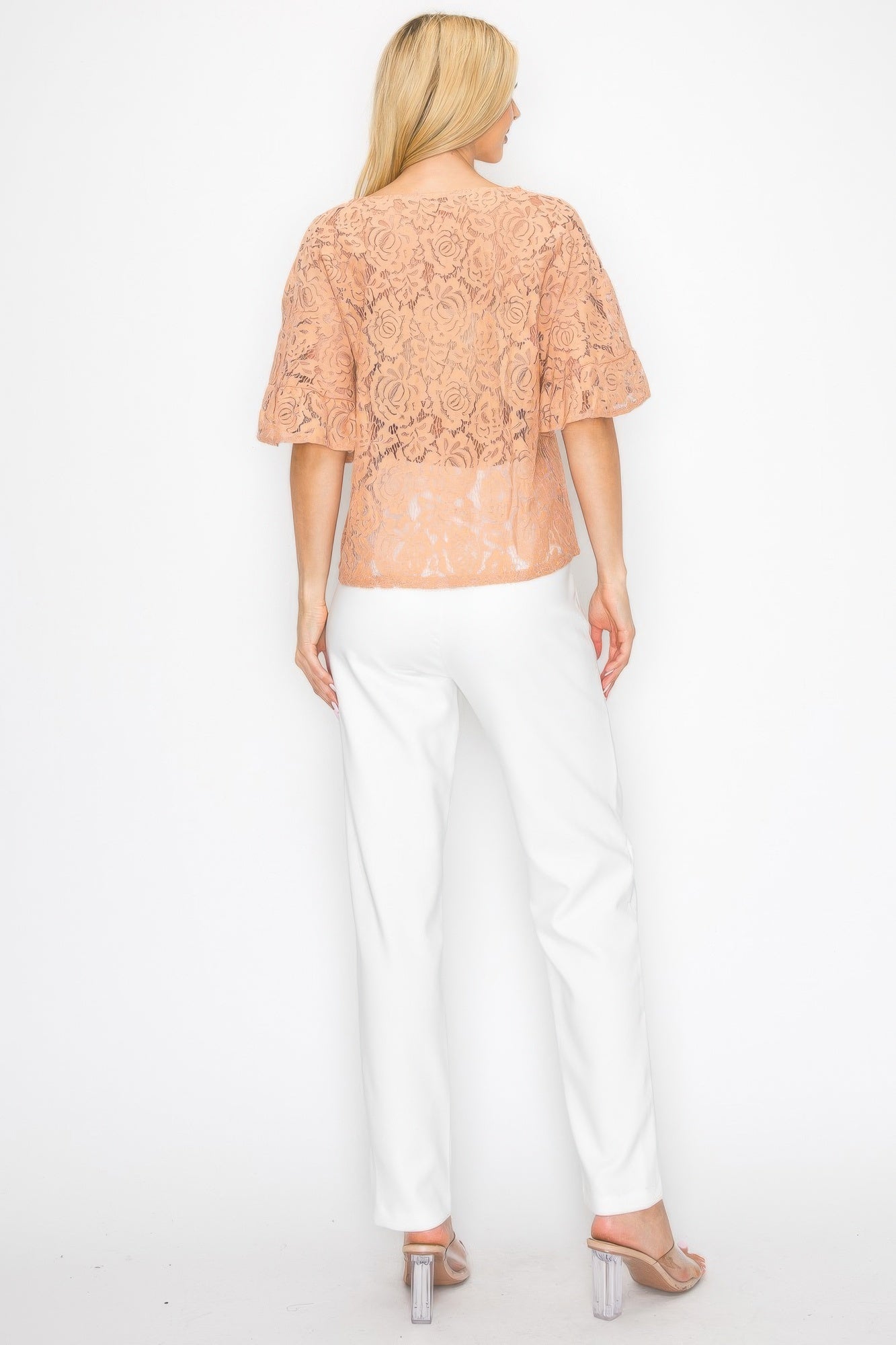 Floral crochet lace blouse with embroidered motifs, boxy fit, back view