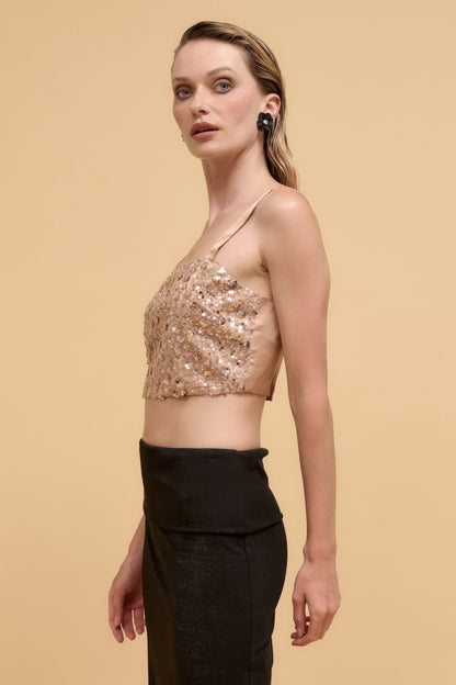 Floral sequins straight neck crop top - Tigbul's Variety Fashion Shop