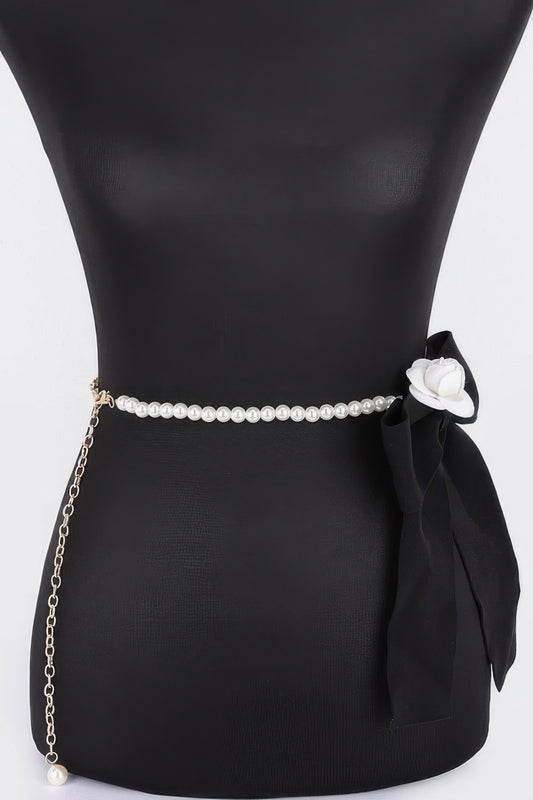 Flower Ribbon Faux Pearl Belt - Tigbul's Variety Fashion Shop