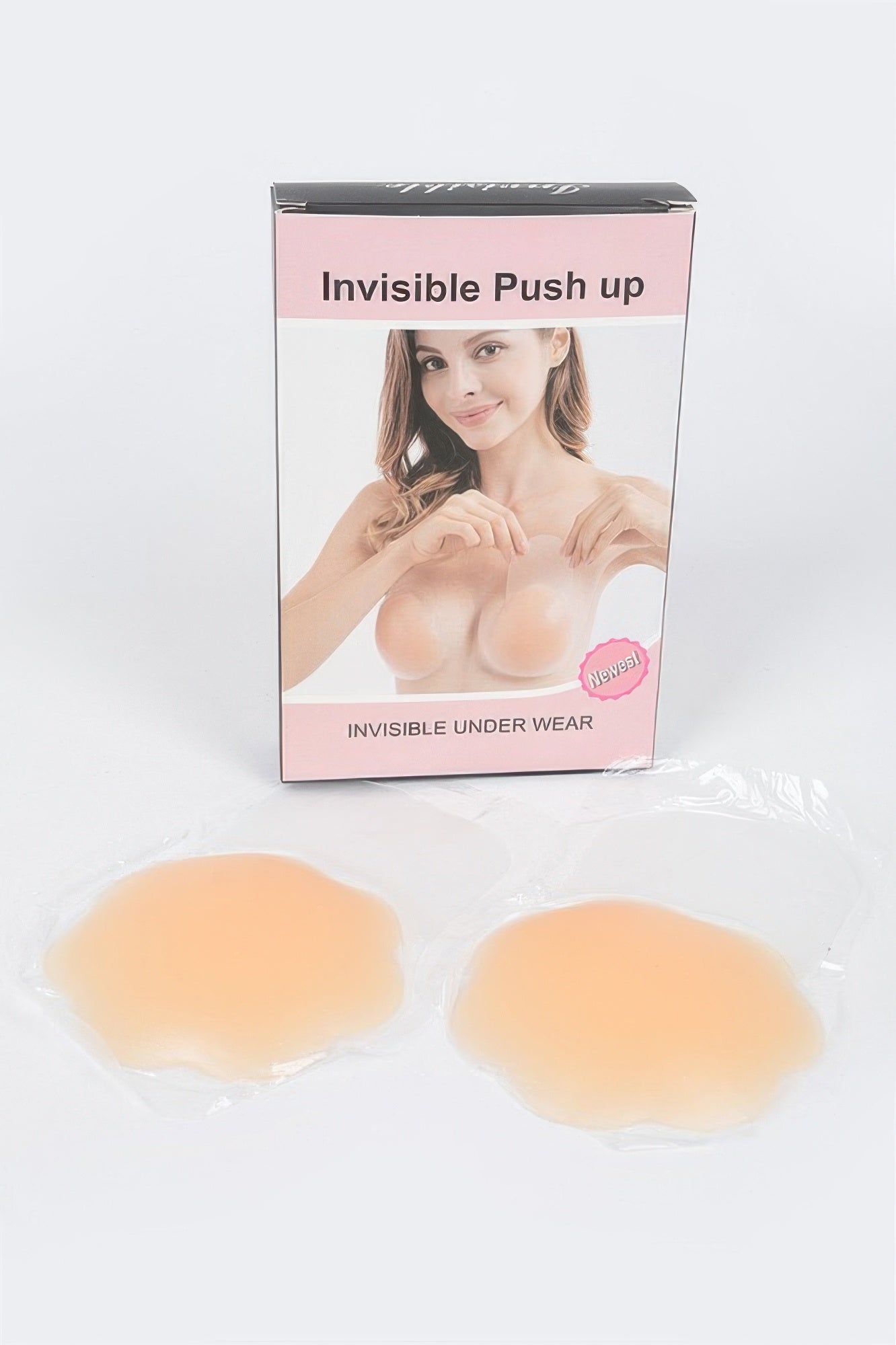 Nude silicone nipple covers, two round invisible push-up pads