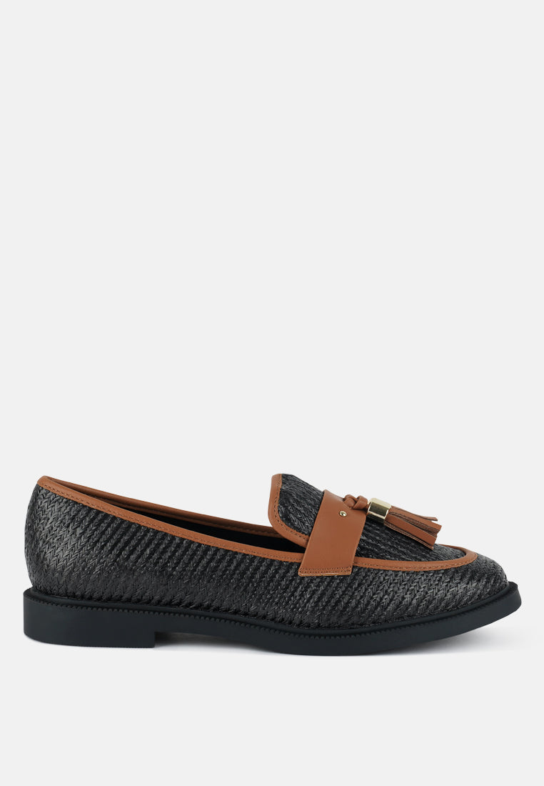 Foxford Tassle Detail Raffia Loafers - Tigbul's Variety Fashion Shop