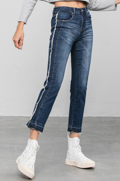 Frayed Hem Dark Wash Cropped Straight Jeans - Tigbul's Variety Fashion Shop
