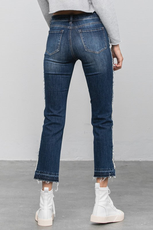 Frayed Hem Dark Wash Cropped Straight Jeans - Tigbul's Variety Fashion Shop